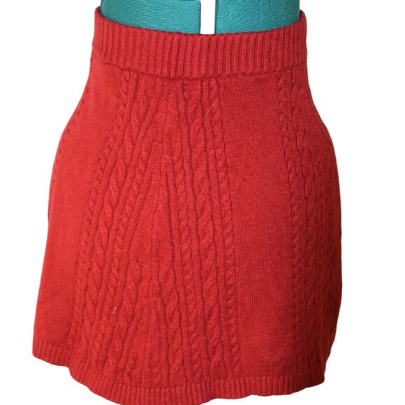 Lush Burnt Orange Cable Knit Mini Sweater Skirt | Women Small Thanksgiving Vibe - Picture 2 of 5